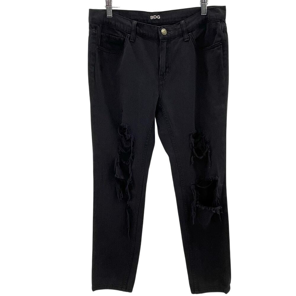 Urban Outfitters Slim Boyfriend Distressed Denim Jeans Size 27 Black BDG Grunge